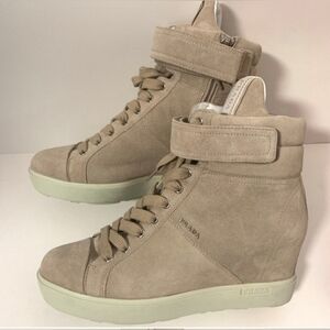 PRADA SPORT Suede High Top Wedge Sneaker Beige size 38